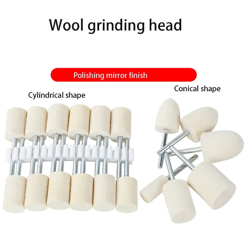 5/6PCS O.D 3-12mm Wool Felt Polishing Wheel Grinding Head Suitable for Dremel Drill Bit Rotation Tool 2.35mm Handle