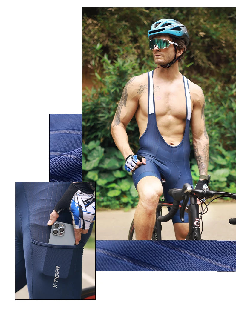 X-TIGER Blue Pro Men's Cycling Bib Shorts Bretelle Cyclist MTB Road Tights Bicycle Clothing ST-MULTI Cushion For 7 Hours Riding
