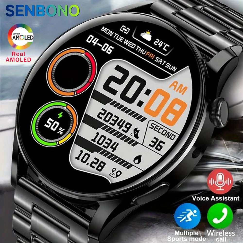 SENBONO 2024 AMOLED Men's Smart Watch Inch Large Screen Sport
