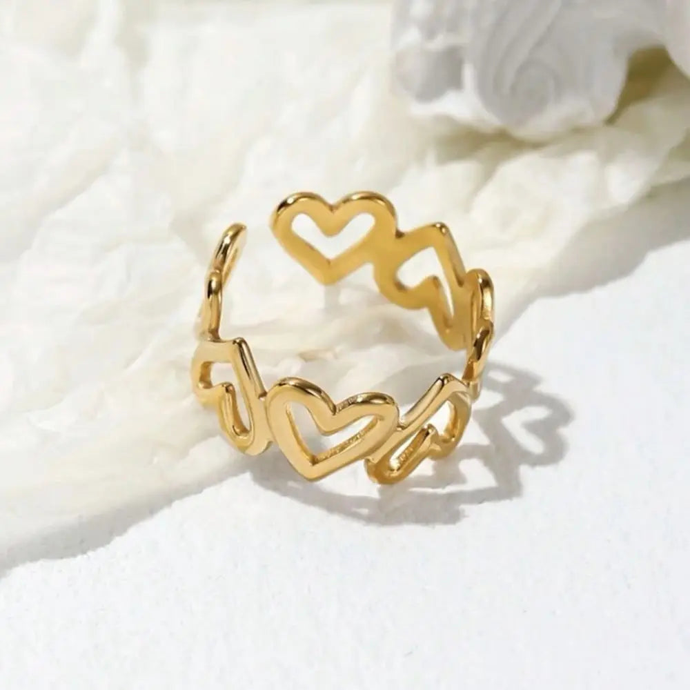 1/3PCS Adjustable Full Circle Hollow Heart-Shaped Open Cuff Ring Stainless Steel Jewelry Irregular Stackable Rings For Women