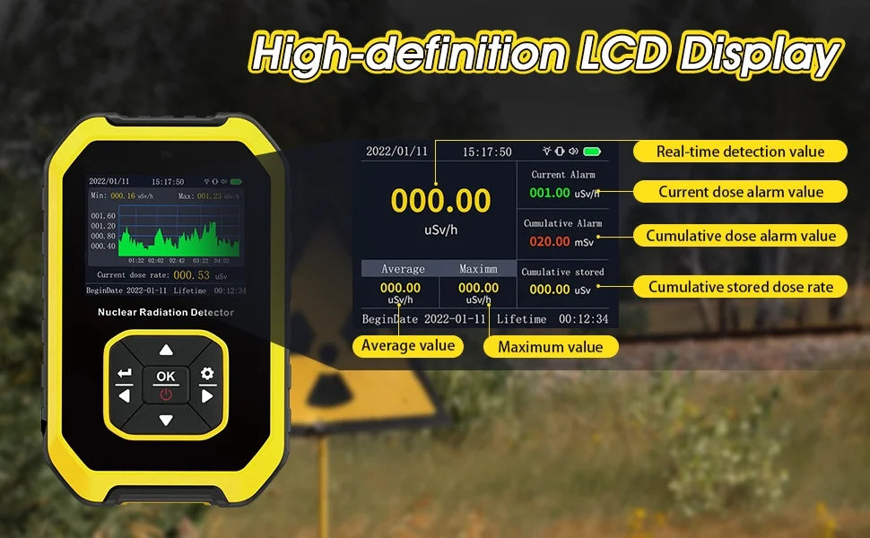 Portable Geiger Counter Nuclear Radiation Detector Personal Dosimeter X-ray γ-ray β-ray Radioactivity Tester Marble Detector