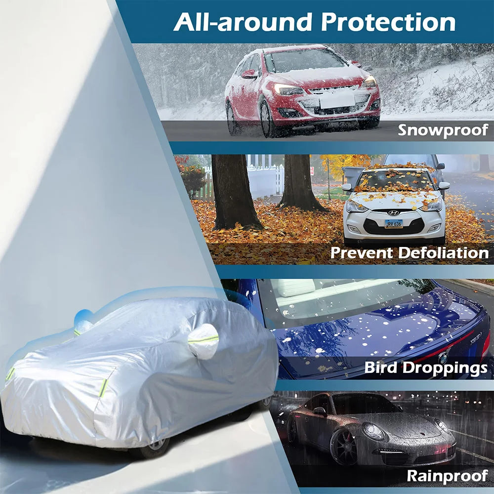 New 190T Car Cover Outdoor Protection Full Exterior Snow Cover Sunshade Dustproof Protection Cover Universal for Hatchback Sedan