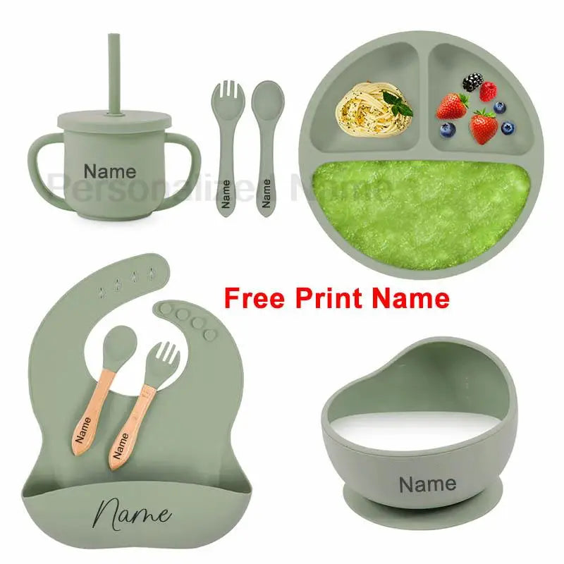 8Pcs Baby Silicone Feeding Set Round Dining Plate Sucker Bowl Dishes F NairoMarket