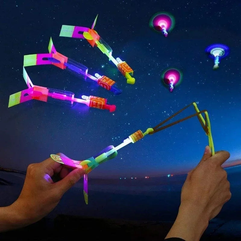 New 50/30/10/5/1 Super Cool Lighted Toys Flying Spinning Toys LED Lighted Toys Best Gift for Kids Rubber Band Slingshot