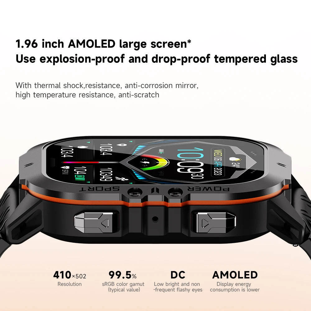 LEMFO New C26 Smart Watch Men AMOLED 1.96 Inch HD Screen Bluetooth Call 100+ Sports Modes 1ATM Waterproof Outdoor Smartwatch