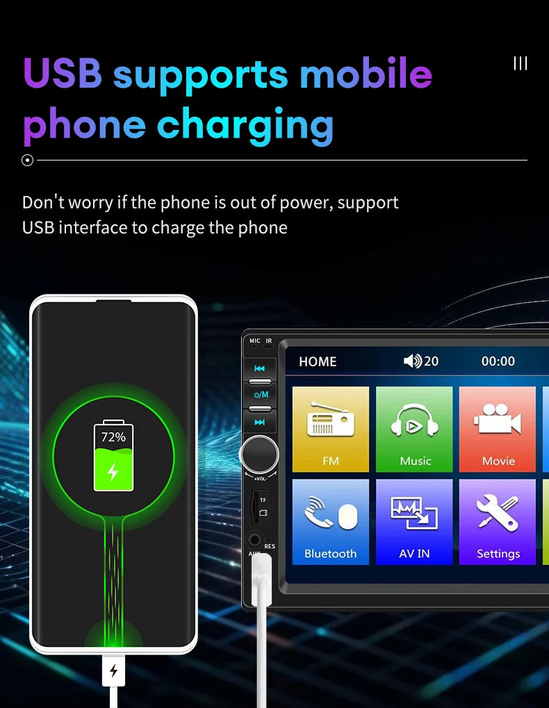 Acodo 2din Stereo 7inch Wired Carplay Radio Touch Screen Automotive Multimedia Bluetooth USB TF FM Radio Autoradio MP5 Player