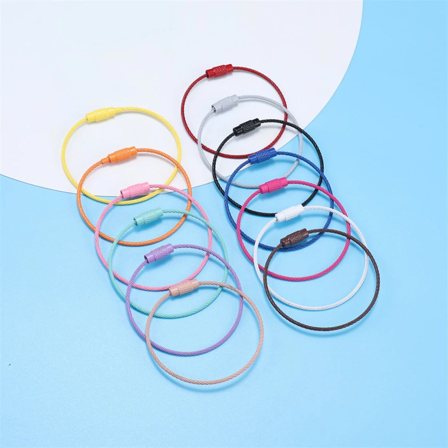10Pcs 52mm Colorful Stainless Steel Wire Keychain Cable Rope Keyring Loop Holder Key Chains for Sport Travel Outdoor Tools