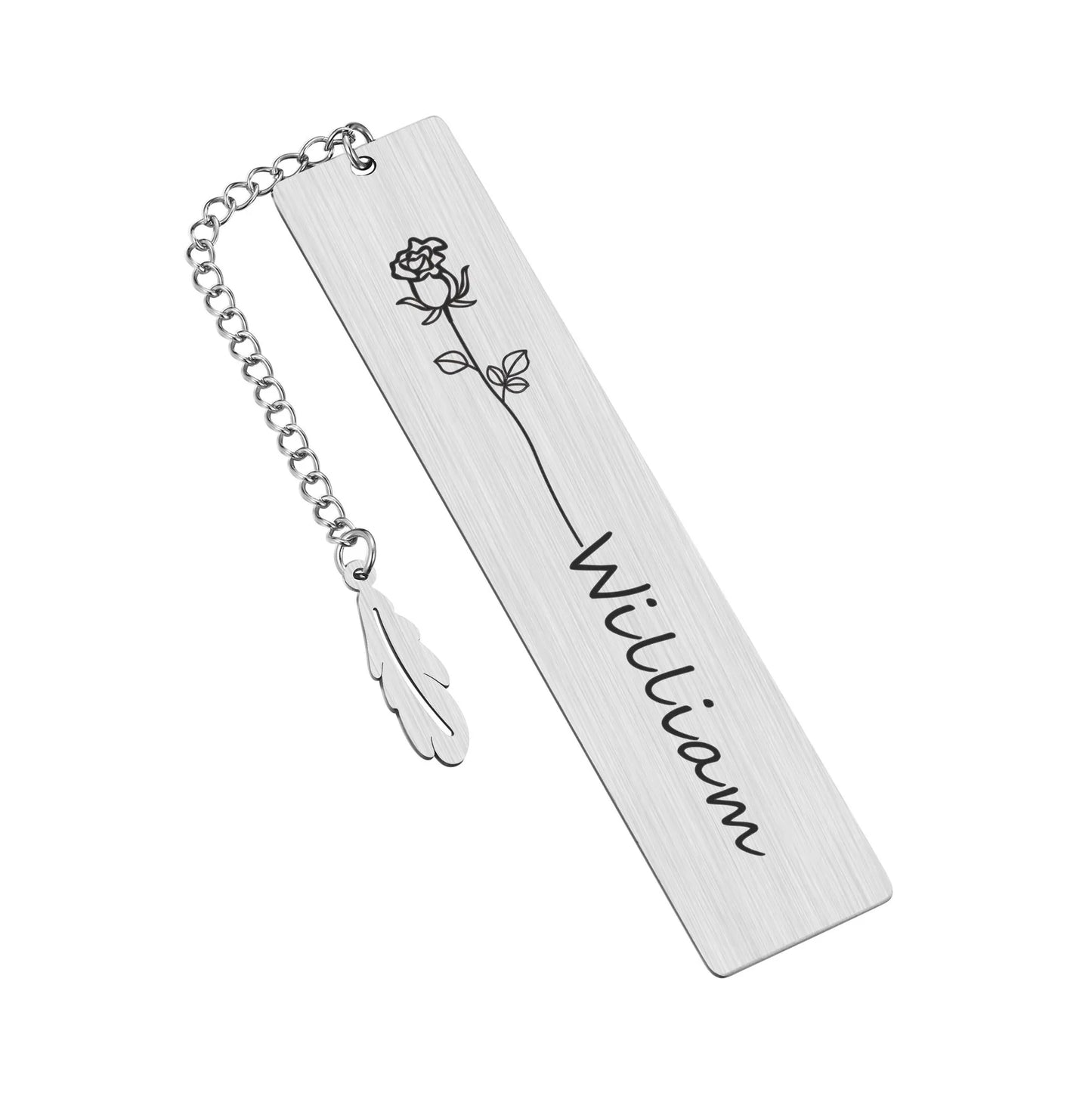 Personalized Birth Flower Bookmark With Name Text, Stainless Steel Customized Bar Birthday Gift For Women Daughter Sister Friend