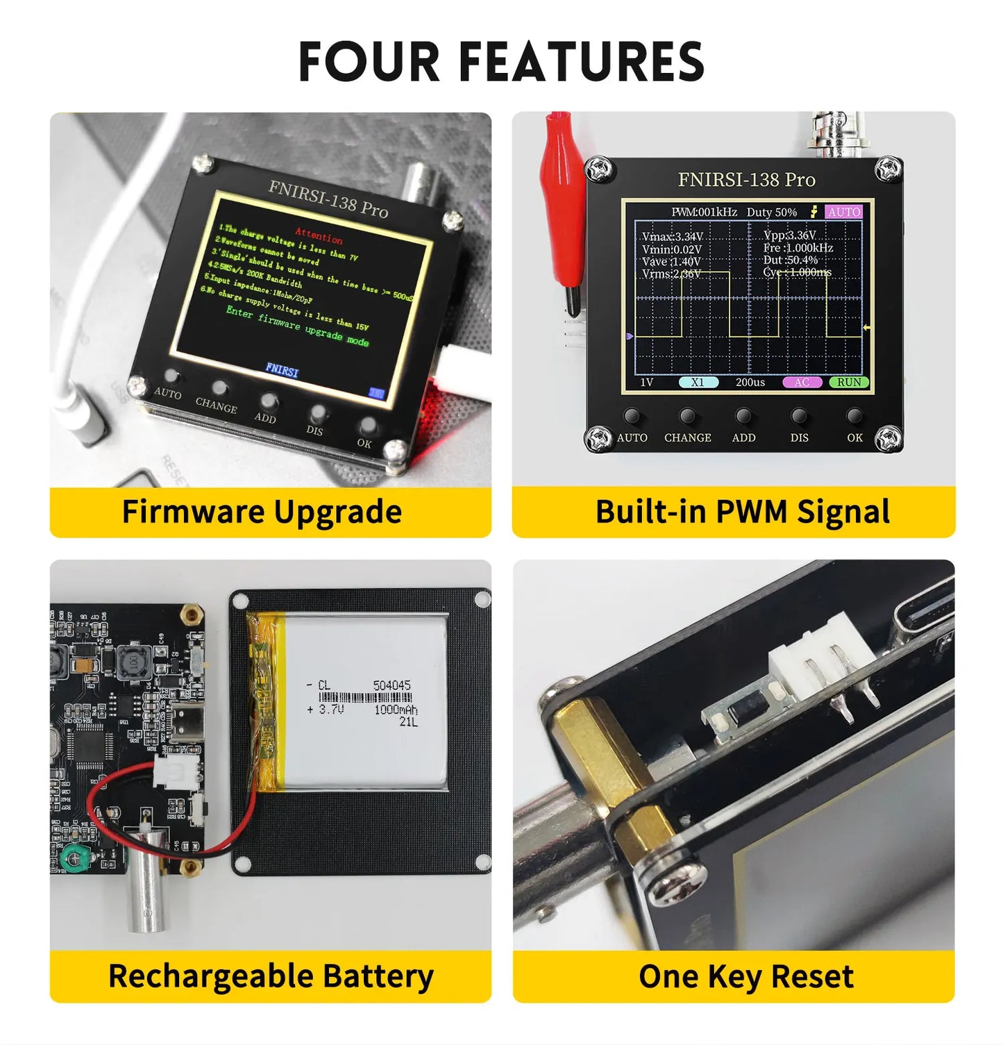 FNIRSI-138 PRO DSO152 Handheld Digital Oscilloscope 2.5MSa/s 200KHz Analog Bandwidth Support AUTO,80Khz PWM And Firmware Update