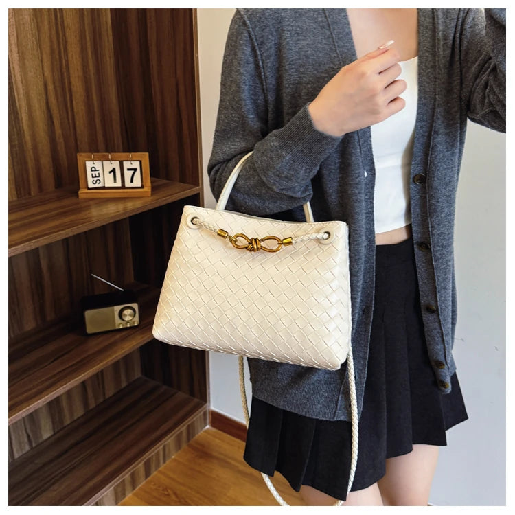 Women's Solid Color Plaid Texture Large Capacity Daily Travel Handbag Shoulder Bag