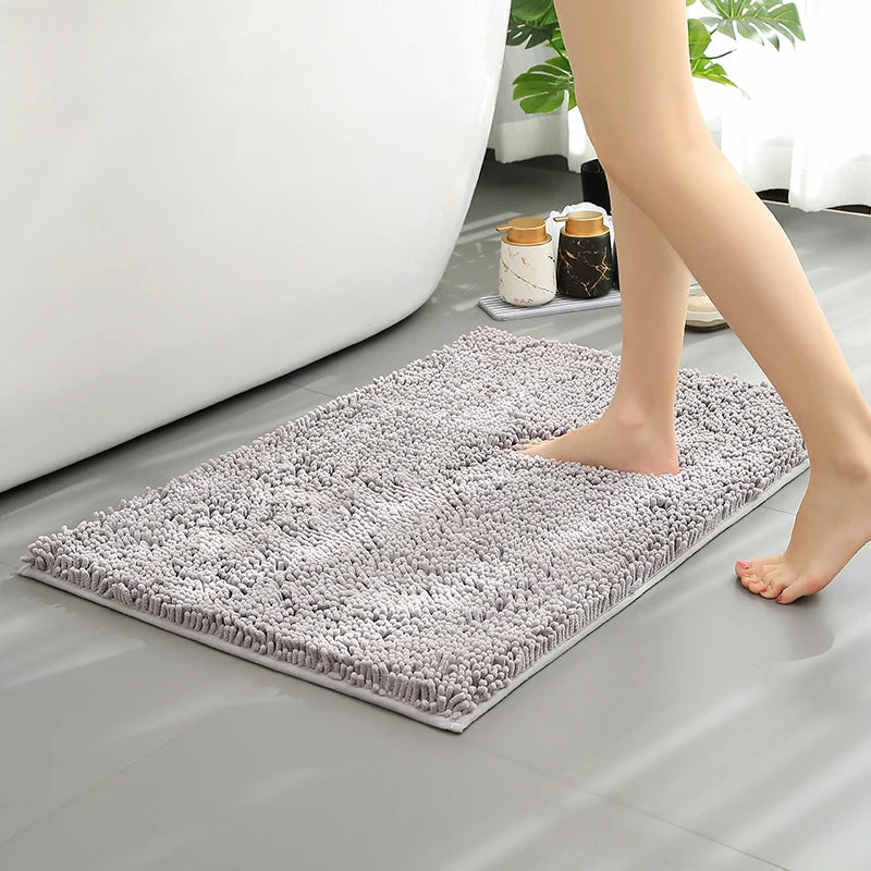 1pc 40*60cm Blue Soft and Absorbent Chenille Bath Rug - Non-Slip and Quick Dry Shower Carpet for Home Bathroom -Machine Washable
