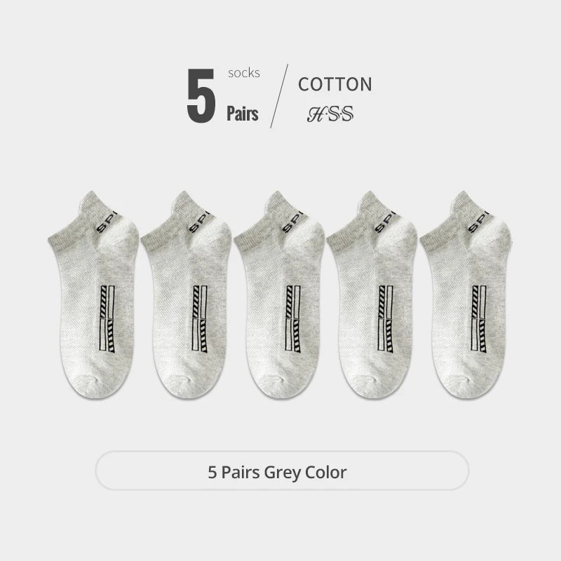 HSS 5Pairs Organic Cotton Men Socks Ankle Breathable Mesh Sports Sock Casual Athletic Summer Thin Short Sokken Plus Size EU40-46