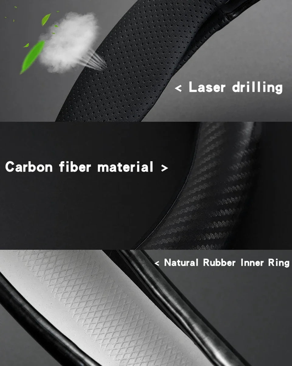 Universal Car Steering Wheel Cover Carbon Fiber Leather Three-dimensional Anti Slip, Timple And Fashionable Car Accessories