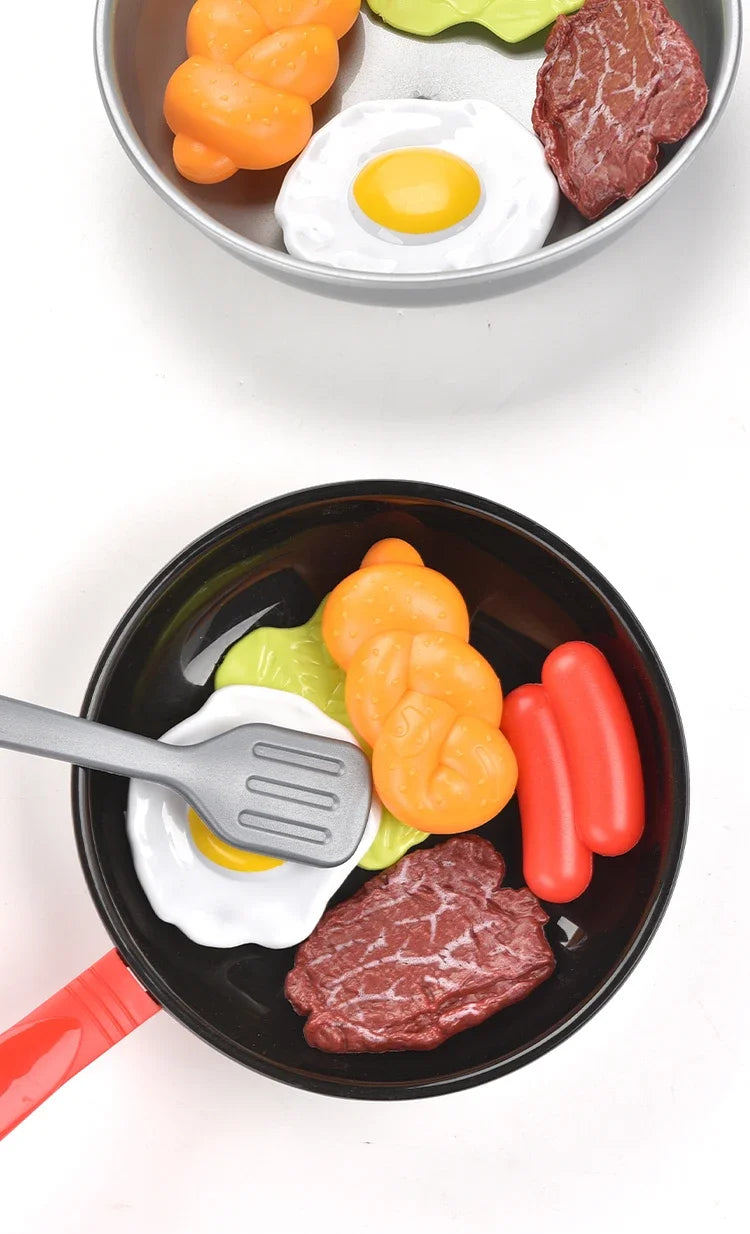 8PCS Children Kitchen Food Toys Simulation Cookware Game Set Pretend Play Pot Steak Vegetable Bread Hot Dog Omelette Kids Gift