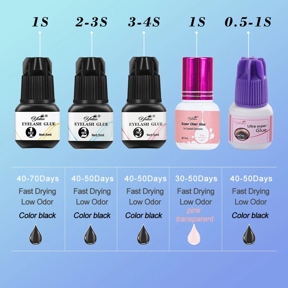 Yelix Eyelash Extension Glue 0.5-1 Sec Fast Dry Individual Lashes Glue Sensitive Eye Black/Clear Eyelash Glue Lash Extension