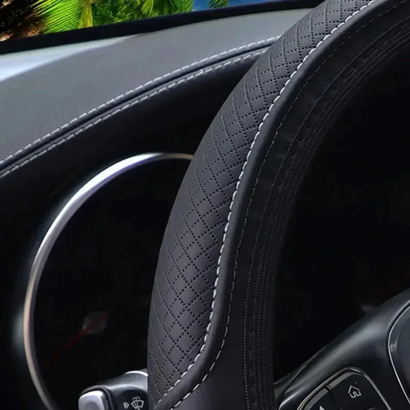 1pcs Artificial Leather Three-dimensional Embossed-car without Inner Ring Steering Wheel Cover Auto Parts for 14.5-15 Inches