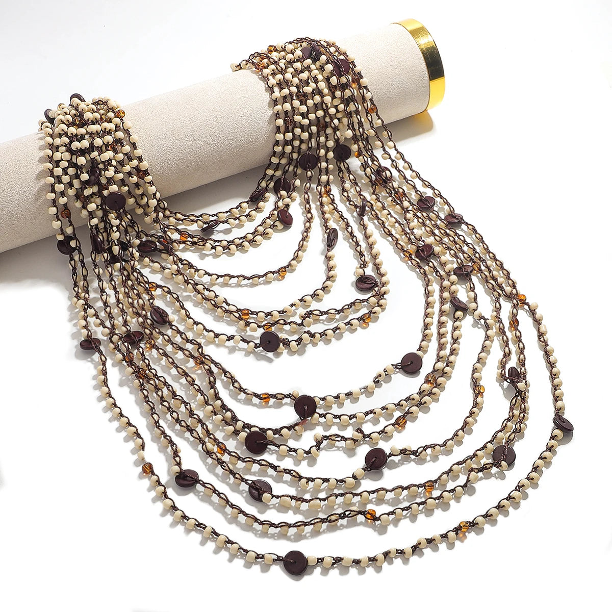 ZAA Trendy Handmade Brown Beaded Seashell Necklace For Women Elegant Vacation Multilayer Body Chain Party Banquet Accessories