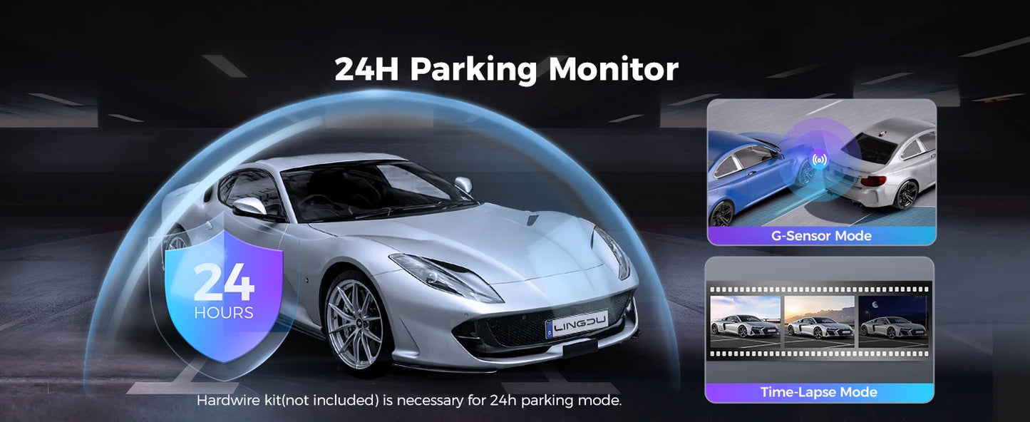 LINGDU Dash Cam D100 3K Dash Car Camera Built-in GPS Wi-Fi 24H Parking Motion Car Camera Night Vision Car DVR EN Voice Control