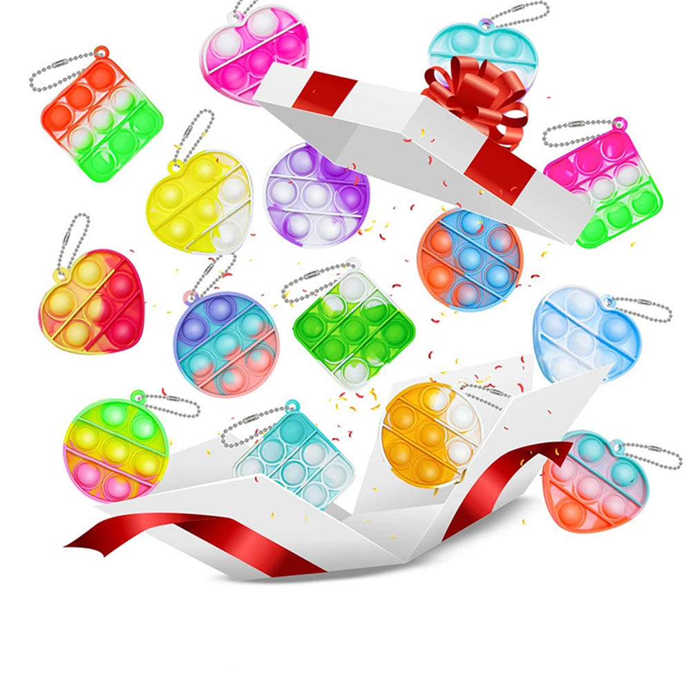 12/24 Pcs Mini with Key Chain Press Bubbles for Kids Adults Birthday Party Gifts Decoration Wedding Guest Gifts Carnival Prizes