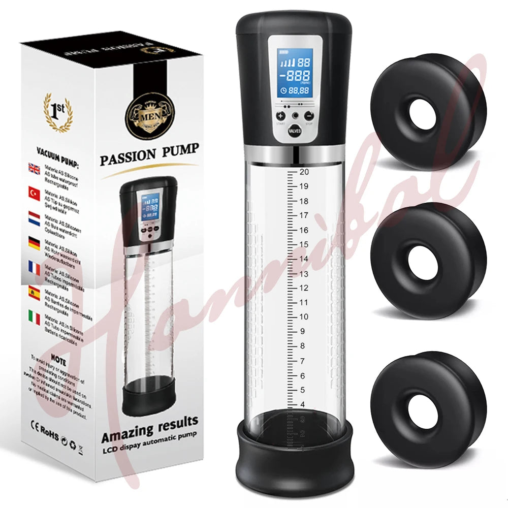 Hannibal LCD Electric Penis Pump Penis Enlargement Extend Pump Penis Trainer Male Masturbators Cup Dick Pump Sex Toys for Men