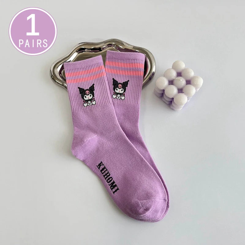 1/5 Pair of Fashionable and High Aesthetic Dreamy Party Sanrio Cute Cartoon Kawaii Purple Kuromi Women's Exquisite Stockings