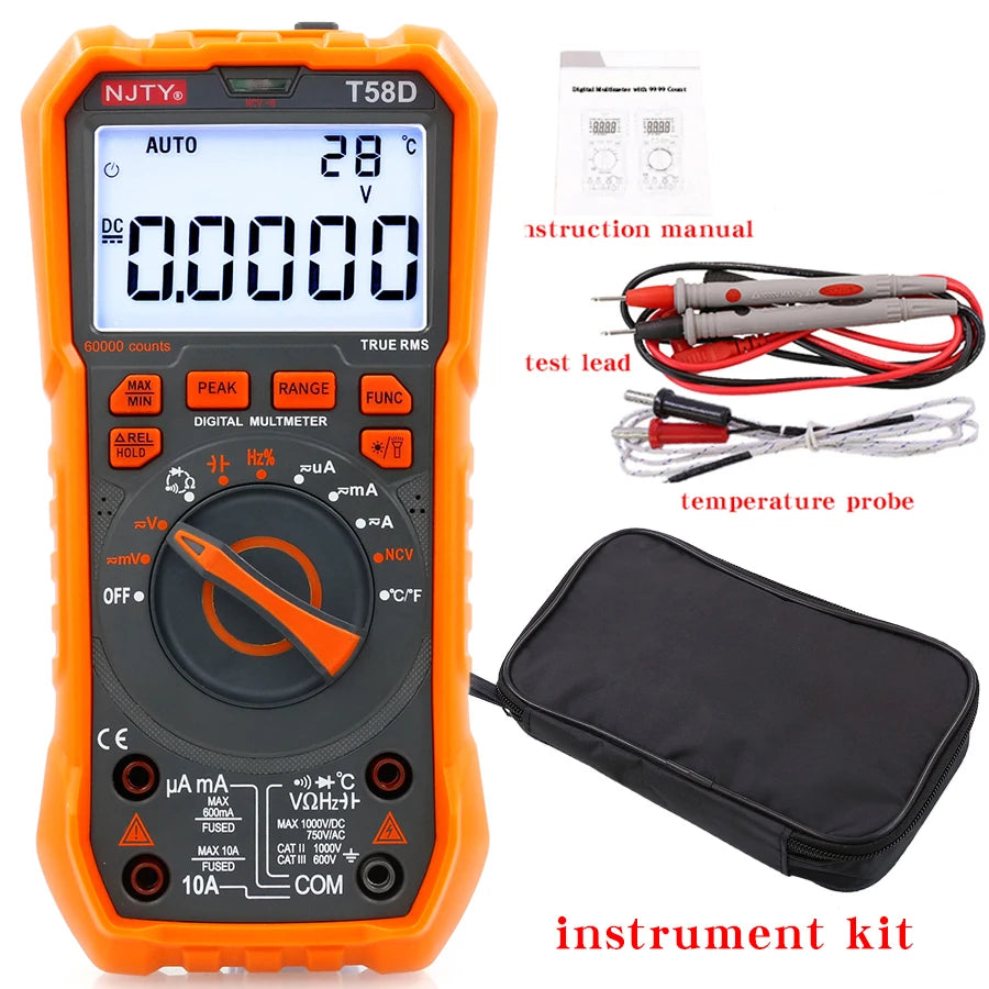 NJTY T-58D High-Precision Digital Multimeter, 60000 Counts, Smart Anti-Burn, Home/Professional Universal Meter