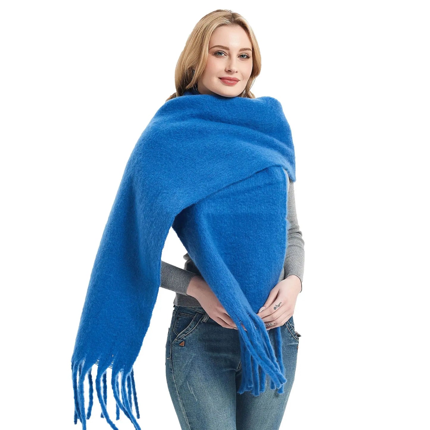Solid Color Women Thick Shawl Scarf Winter Warm Fashion Pashmina Scarves Long Tassel Hijab Stole Bufanda Mujer