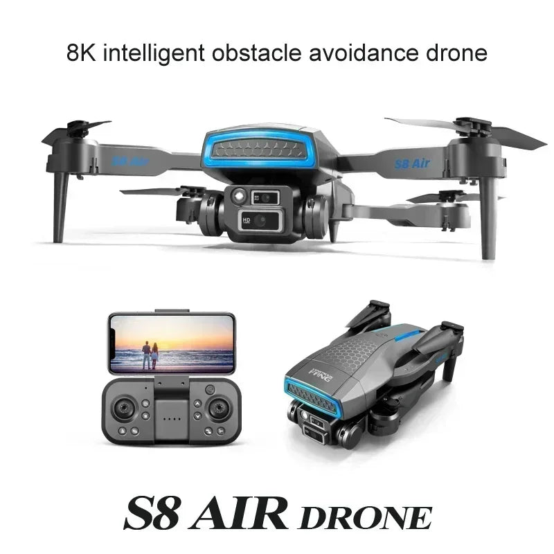 New S8 AIR GPS 5G Drone 8K HD Camera WIFI FPV Obstacle Avoidance Optical Flow Cool Lighting RC Foldable Quadcopter Gifts Toys
