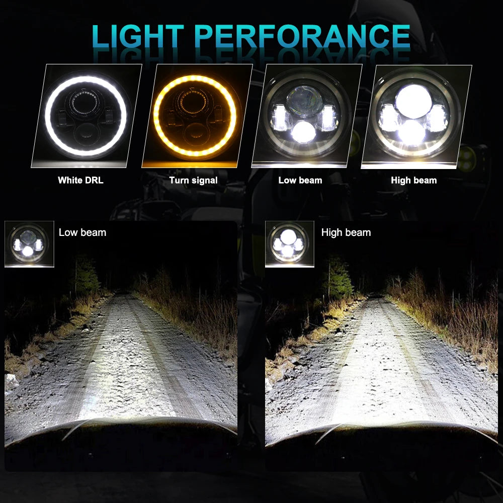 2pcs Car 7" Led Headlight Hi/Low H4 Halo Angle Eyes For Urban Harley BMW Jeep JK 4x4 Suzuki Samurai Jeep Wrangler Off Road
