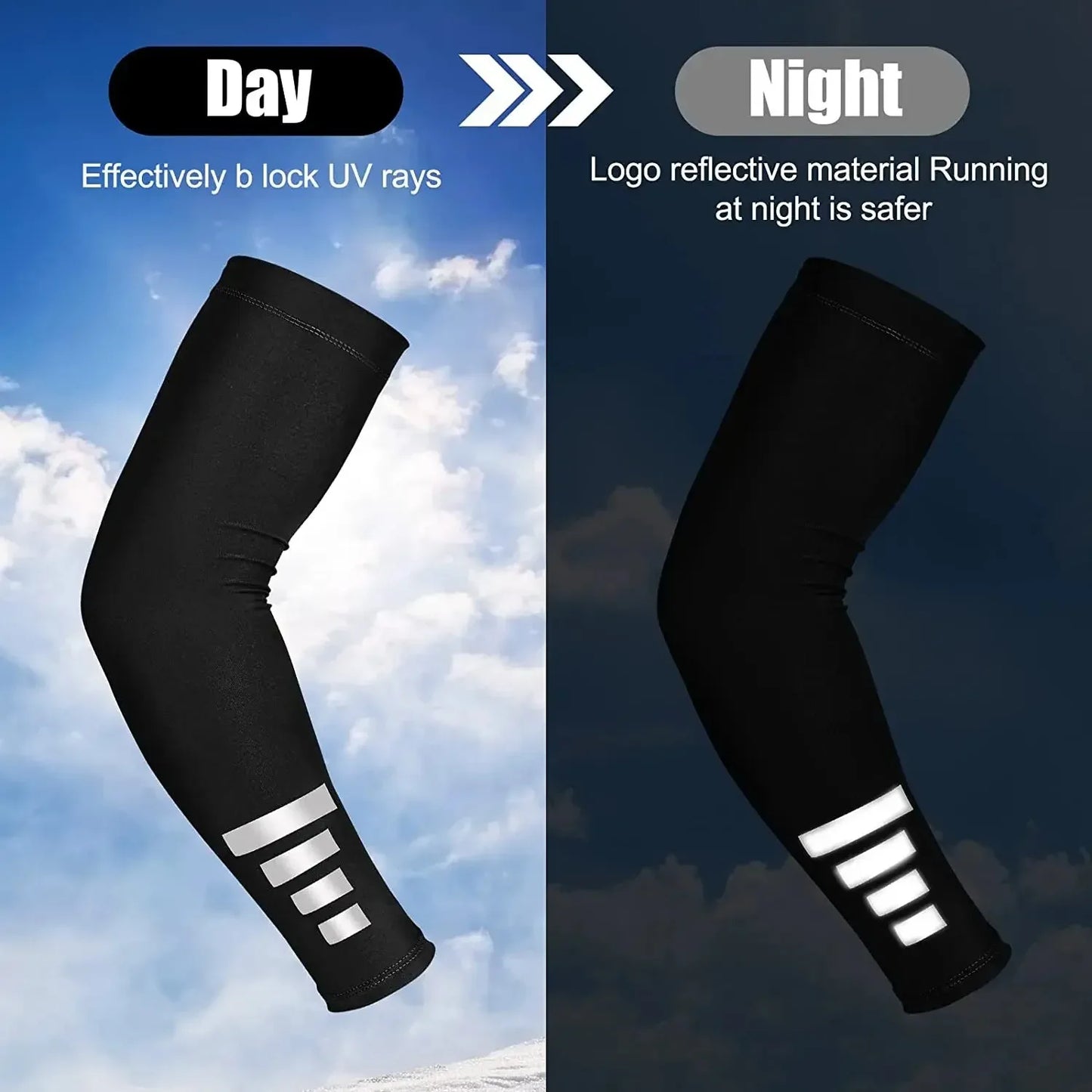 1 Pair Summer Sun UV Protection Women Arm Sleeves Reflective Night Cycling Running Arm Warmers Cover Men Sports Armguards Cuff