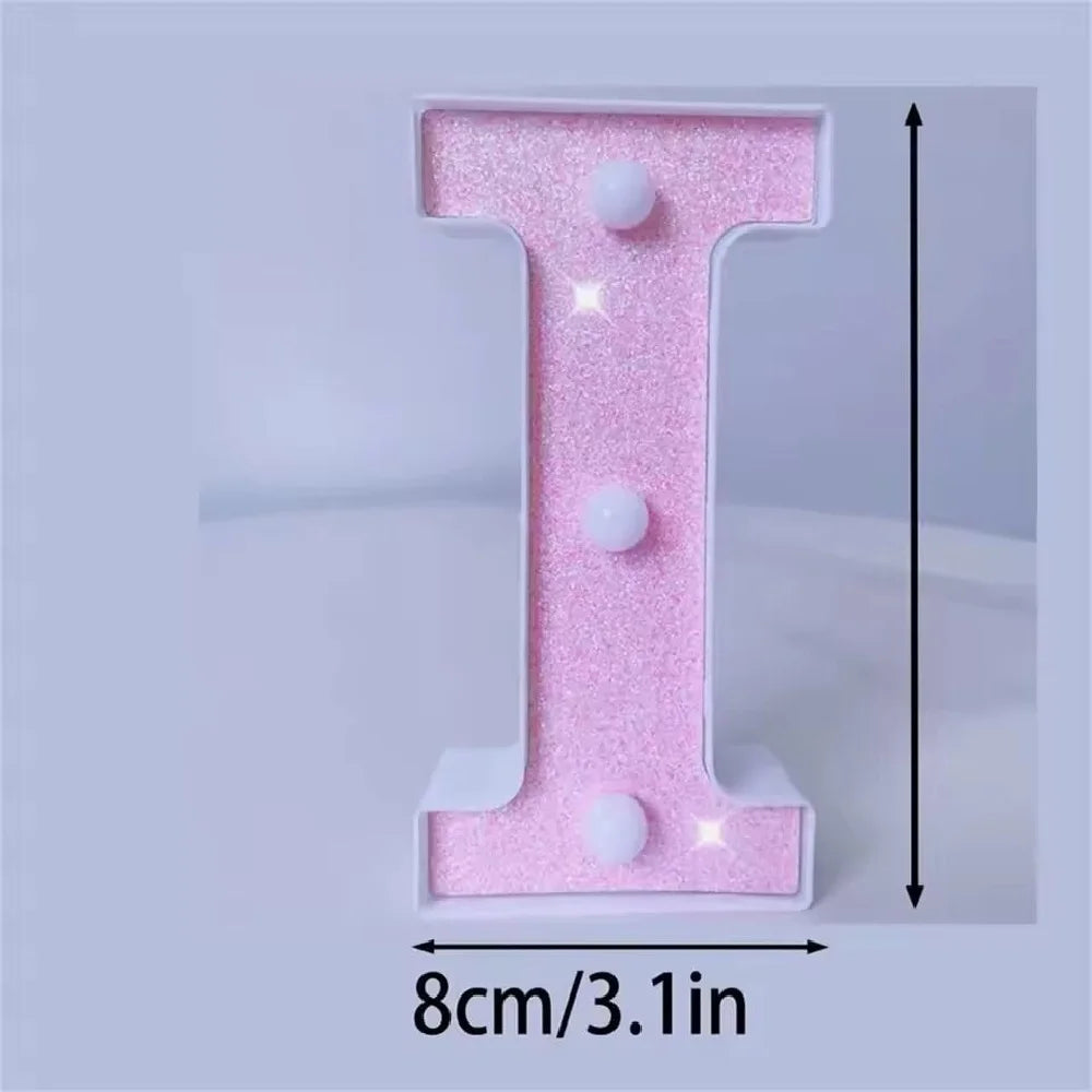 1PC 16cm LED Letter&Number Lights For Wedding,Proposal,Birthday,Party,Photo Props,Battery Powered Pink Glitter Decorative Lights