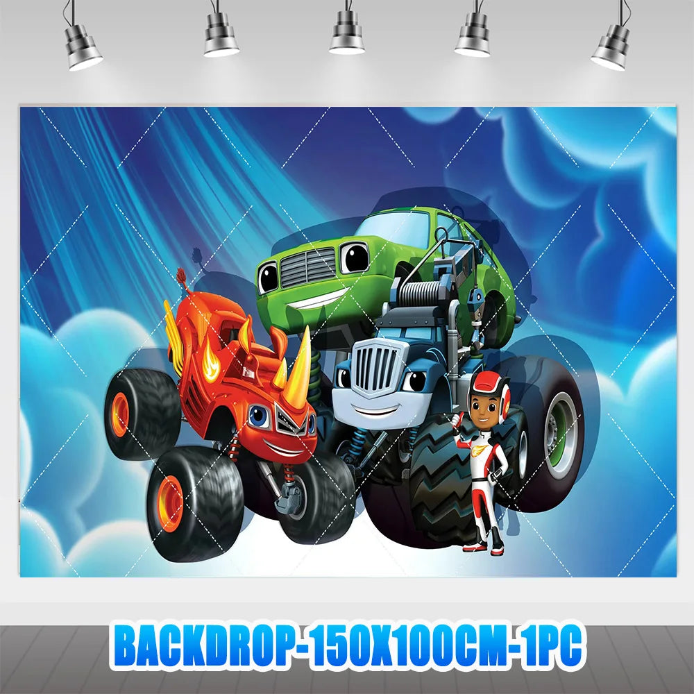 Blaze Monster Machines Theme Birthday Party Supplies Decor Cartoon Truck Balloon Banner Backdrops Cupcake Topper for Kids Gifts