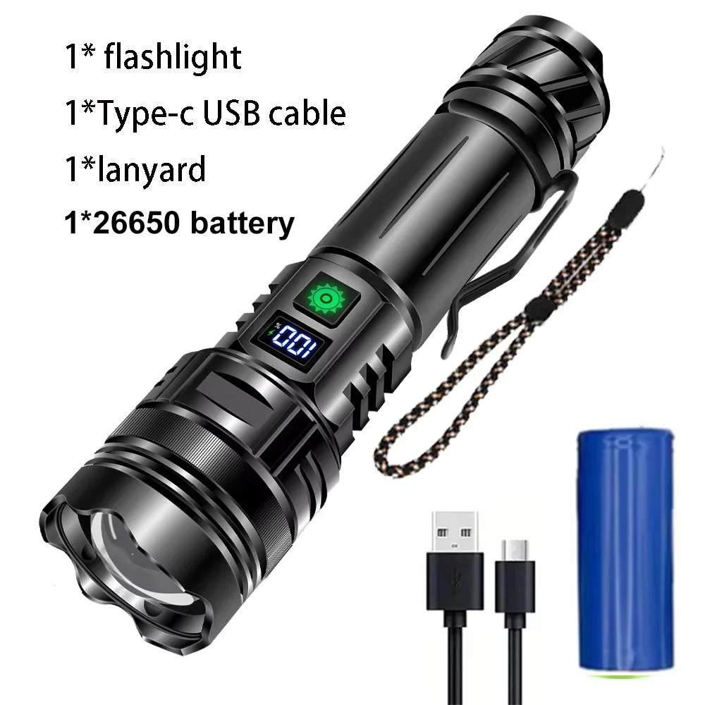 Powerful 1000000 High Lumen LED Flashlight Super Bright Rechargeable Portable Ultra Power USB C Torch lamp Outdoor Emergency use
