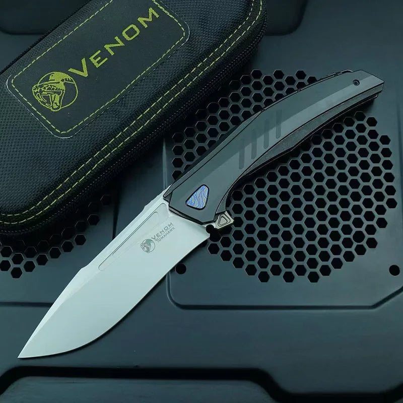 VENOM battle axe Flipper Folding Knife M398 Blade Titanium+CF Handle Outdoor Camping Hunting Fishing Pocket Fruit EDC Tool