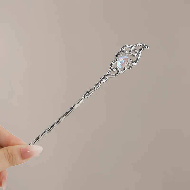Light Luxury Glitter Hairpin For Women Geometric Irregular Moonstone Hair Stick Elegant Star Flower Jewelry Hair Accessories