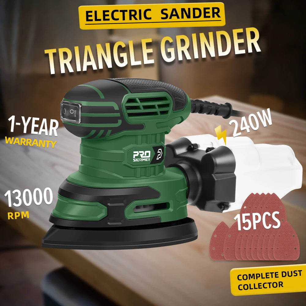 230V Random Orbital 240W Electric Detail Sander Machine Strong Dust Collection 15Pcs Sandpapers olishing Tool PROSTORMER