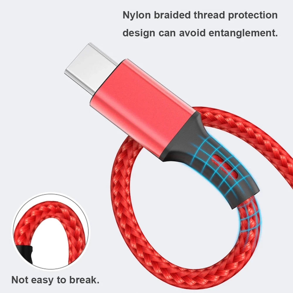2.4A Braided One Drag Three USB-A For Apple Android Type-c/USB-C Fast Charging Cable 1.2m 3in1 Black Silver Red Blue Golden