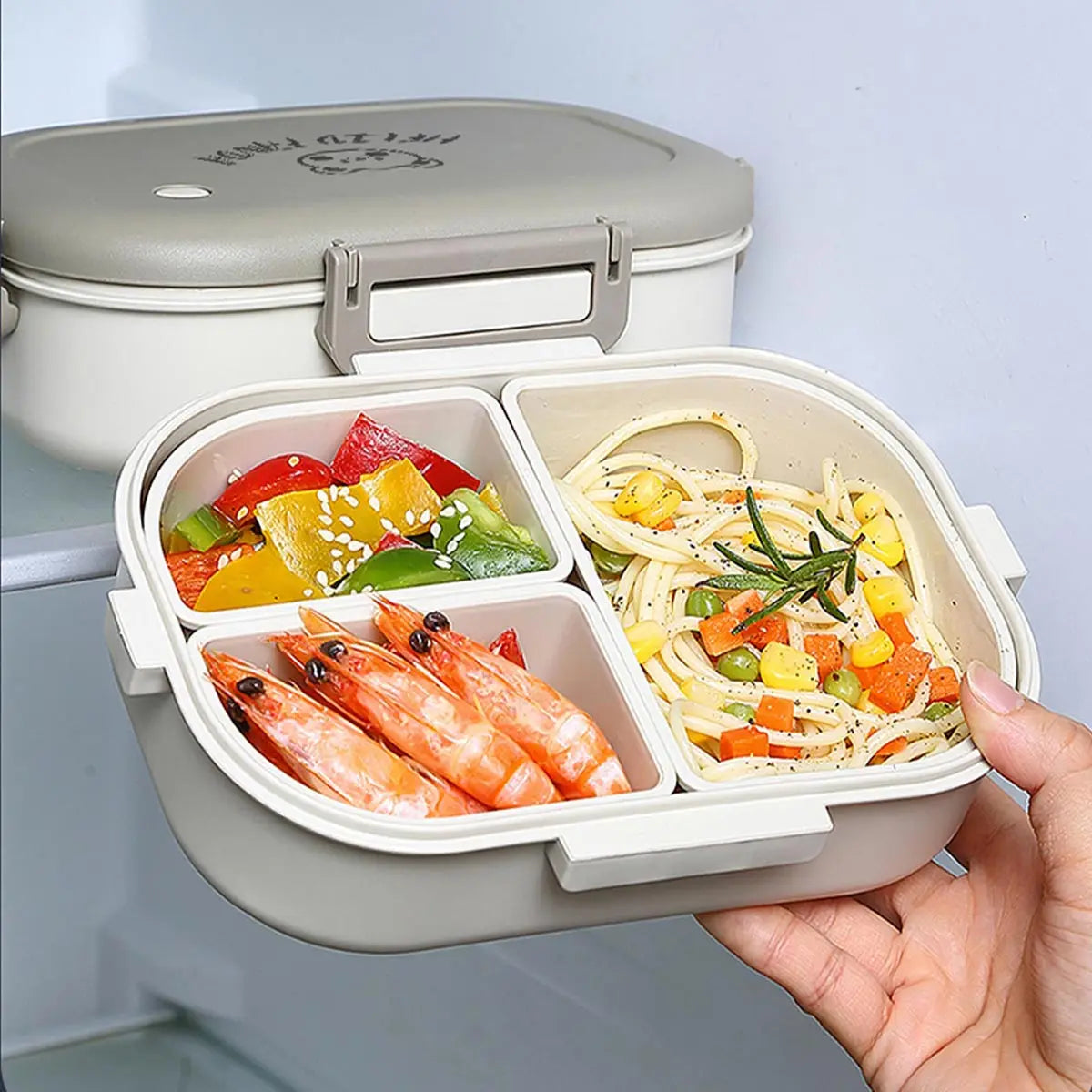 WORTHBUY Portable Plastic Bento Lunch Box With 3 Removable Compartment Leak-proof Microwave Salad Food Container For Kids School