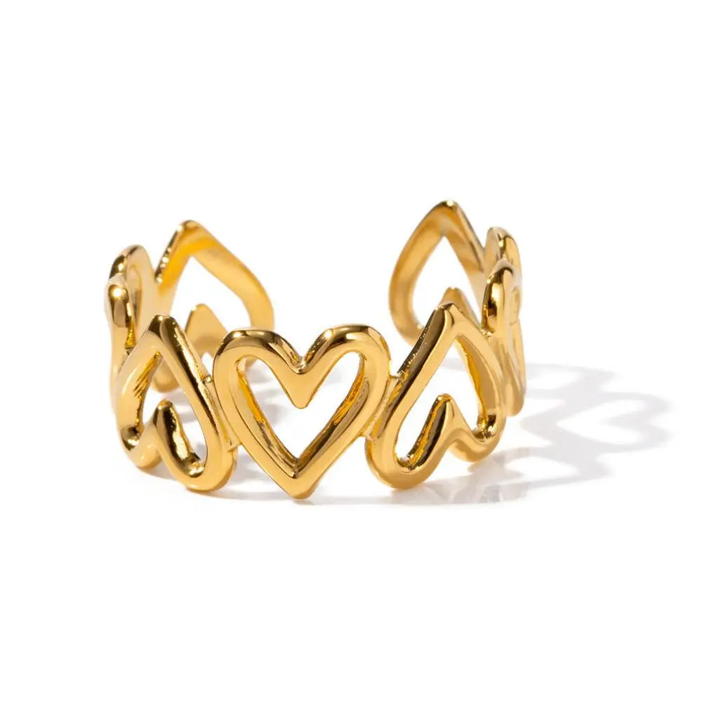 1/3PCS Adjustable Full Circle Hollow Heart-Shaped Open Cuff Ring Stainless Steel Jewelry Irregular Stackable Rings For Women