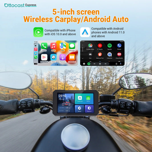 Ottocast 6.0 inch IP67 Waterproof Motorcycle GPS Navigation Wireless Carplay Android Auto DVR Drive Recorder Moto Monitor Wifi