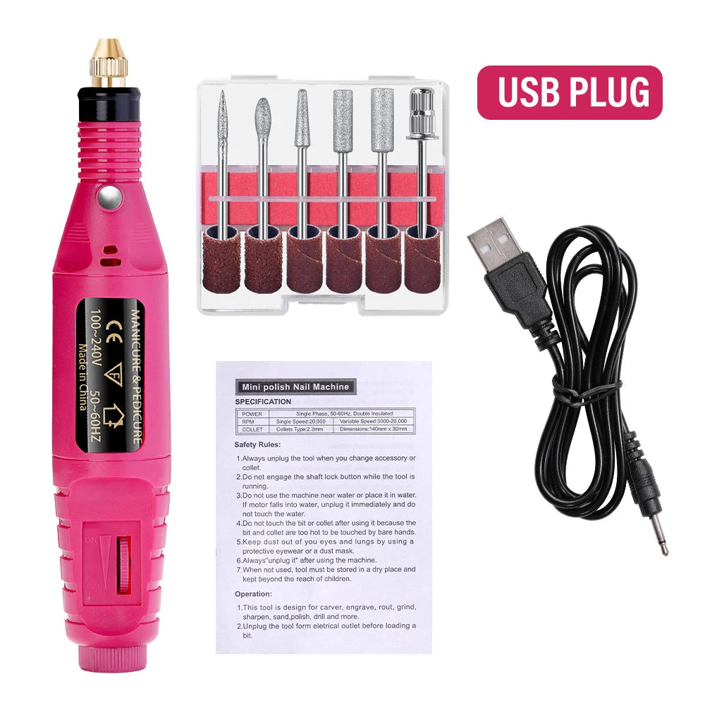 YIKOOLIN Acrylic Nail Drill Kit Electric Nail File 20000 RPM Portable Electric Nail Drill Bits Gel Remover Nail Tools