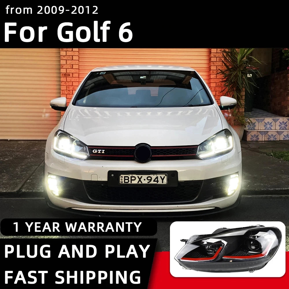 Car Styling Headlights for VW Golf 6 MK6 jetta R20 Black Samurai Style LED Headlight 2009-2012 Head Lamp DRL Signal Projector