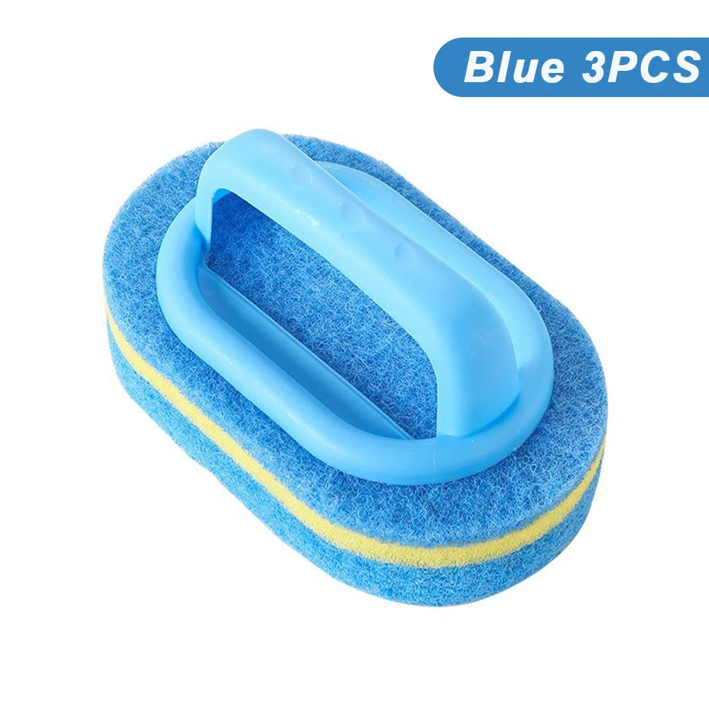 3PCS Household Cleaning Tool Brush with Handle Sponge Easy To Clean Kitchen, Bathroom, Ceramic Tiles, Walls and Windows Cleaning