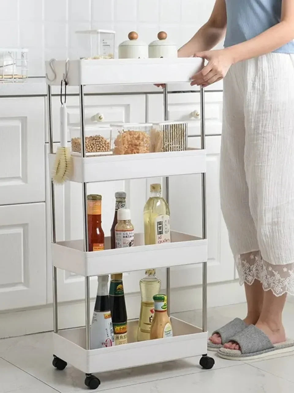 1pc 3/4 Tier Rolling Storage Cart High Capacity Storage Shelf Movable Gap Storage Rack Kitchen Bathroom And Livingroom Organizer