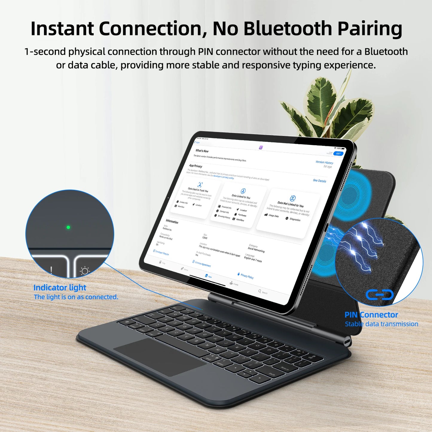 Smart PIN Plug&Play Magic Keyboard Case for iPad Pro 11 2024 M4 iPad Air 4/5/6 10.9 Multi-touch Touchpad Smart Reverse charging
