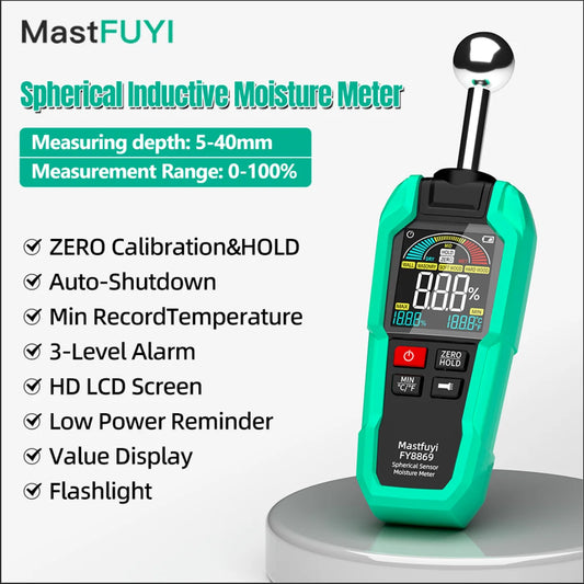 MASTFUYI Professional Moisture Meter, 40mm Non-Destructive Depth with Spherical Sensor & TFT Display for Wood Concrete Brick