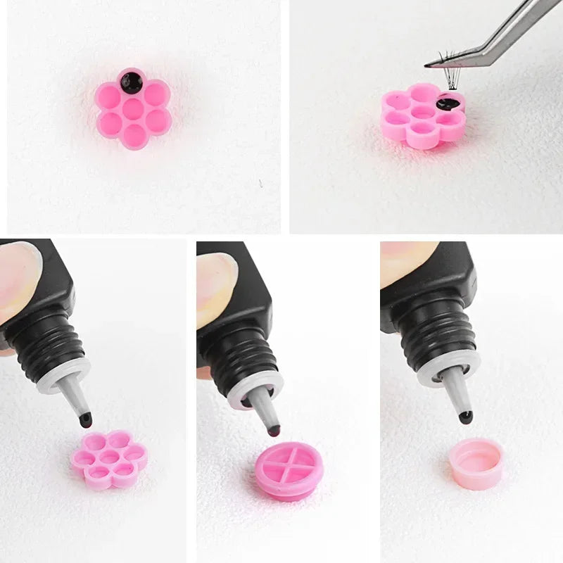 100pcs Eyelash Extension Pink Flower Glue Delay Cup Tattoo Adhesive Pigment Holders Grafting Eye lashes Holding Trays Tools
