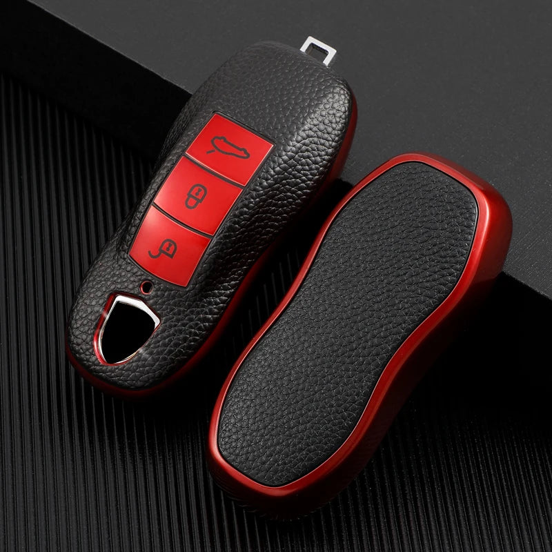 For Porsche Panamera Boxster 986 987 981 Cayenne 911 996 Macan Leather TPU Car Smart Key Case Cover Shell Keychain