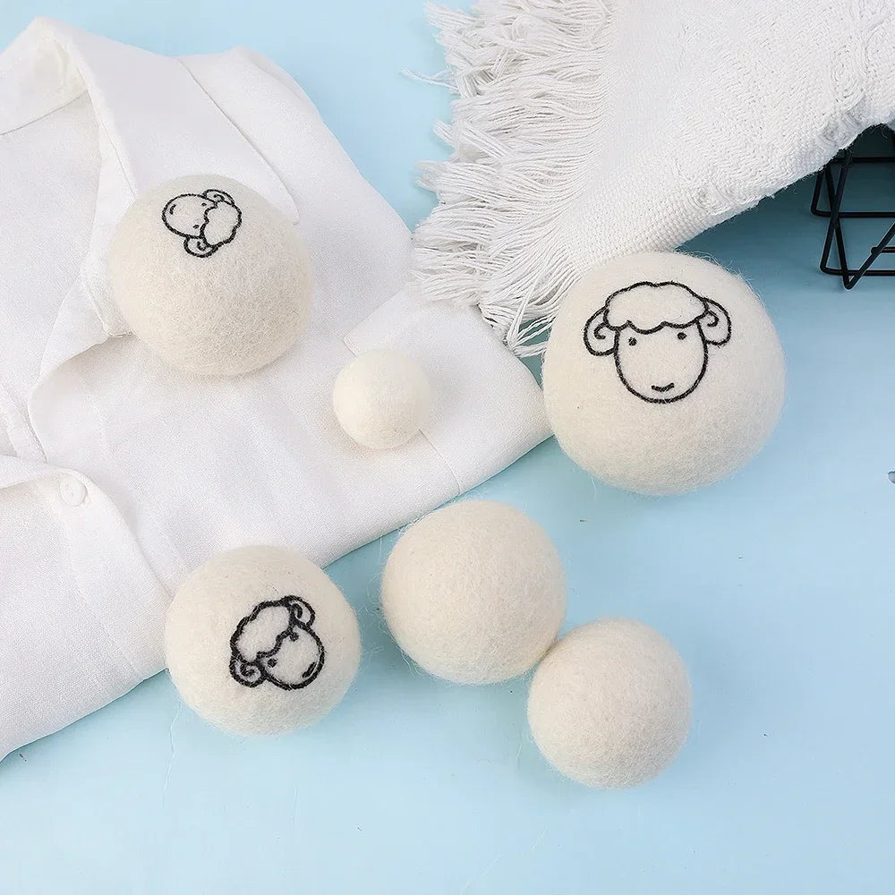 6Pcs Reusable Wool Dryer Balls Clothes Softener Laundry Fleece Dryer Ball Kit Home Clothes Dryer Washing Machine 3/4/5/6/7cm