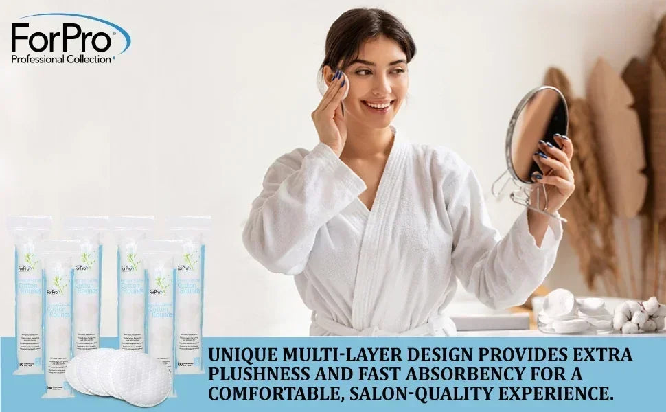 ForPro Premium Stitched Cotton Rounds, 100% Pure Cotton Pads for Removing Makeup, Nail Polish and Cleansing Face, 600-Count